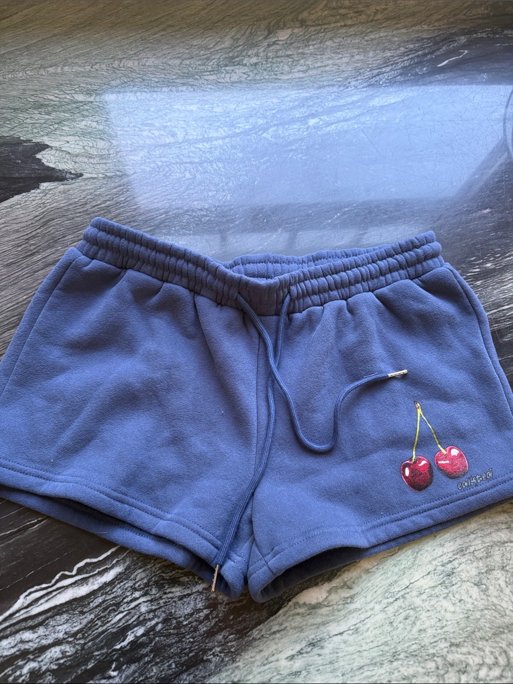 Edikted Blue Athletic Shorts with Cherry Embroidery
